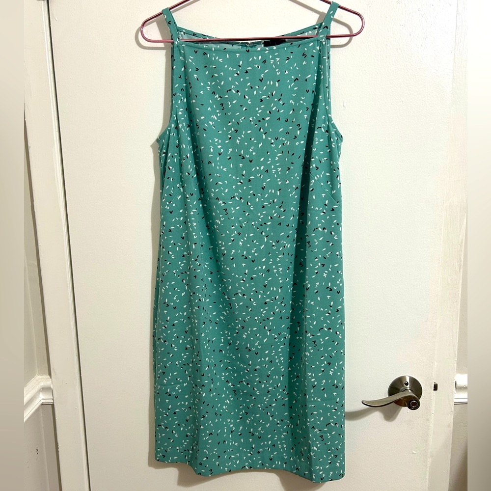 Ann Taylor Teal Midi Dress with White & Black Speckle Print